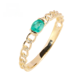 wholesale 10K Gold Natural Emerald Ring for Women, Japanese Light Luxury Index Finger Chain Ring with Advanced Sense, Ins Minimalist Band-0-0