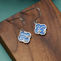 wholesale 925 Sterling Silver Blue Ceramic Four-Leaf Clover Earrings, Chinese Style Ear Accessories for Matilda Skirt and Qipao, Ancient Wind Earrings Wholesale-0-0