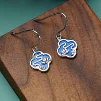 wholesale 925 Sterling Silver Blue Ceramic Four-Leaf Clover Earrings, Chinese Style Ear Accessories for Matilda Skirt and Qipao, Ancient Wind Earrings Wholesale-925 silver earrings