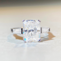 wholesale Silver Emerald Cut Moissanite Ring Radiant Cut 4 Carat Diamond Ring Fancy Shape Ring D Color Moissanite Ring for Women-0-0