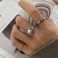 wholesale S925 Sterling Silver Oval Twist Braided Adjustable Ring, Thai Silver Antique Oxidized Openable Index Finger Ring for Women R00602-S925 silver ring braided style>Adjustable opening