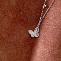 wholesale S999 Silver Butterfly Necklace Women's Viral Crushed Ice Crystal Pendant Forest Style Sweet Minimalist Niche Luxury High-End Sense Collarbone Chain Wholesale-0-5