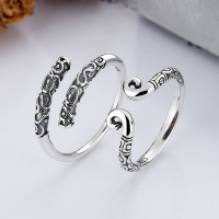 wholesale S925 Sterling Silver Black Myth: Wukong Hoop Couple Rings, Golden Cudgel Ring Creative Vintage Design-YJ453/B approx. 1.9g &gt; opening adjustable