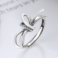 wholesale S925 Sterling Silver Korean-style Unique Creative Single Bow Minimalist and Versatile Open Adjustable Ring-0-0