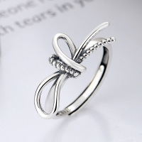 wholesale S925 Sterling Silver Korean-style Unique Creative Single Bow Minimalist and Versatile Open Adjustable Ring-YJ814/approx. 2.4g Adjustable opening