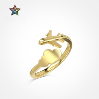 wholesale S925 Sterling Silver Women's Ring with Airplane and Cloud Pattern, Minimalist High-End Ins Style Open Adjustable Ring-Gold DY121016-SG-NA Adjustable opening