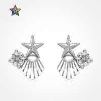 wholesale S925 Sterling Silver Summer New Earrings for Women, Starfish Shell Design with Zircon and Pearl Inlay, Fresh and Elegant Style-DY1D0367-SW-WH 925 silver