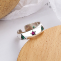 wholesale S925 Sterling Silver European and American Cross-Border Geometric Pattern Zircon Inlaid Creative and Personalized Trendy and Versatile Open Ring-0-1