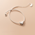 wholesale S925 Silver Summer Minimalist Heart Bracelet Temperament Korean Style Bent Tube Bangle Heart-shaped Chain S5120-0-2