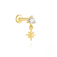 wholesale S925 Sterling Silver Fun Snake With Rhinestone Star Flat Head Threaded Ear Cartilage Stud, A Classic Bestseller On Aliexpress-Single gold #4