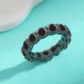 wholesale S925 Sterling Silver Full Circle Fade-Resistant Row Ring with Black Moissanite and Black Diamond, Trendy and Stylish-0-0