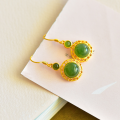 wholesale 925 Silver Gold-Plated Vintage Style Inlaid with Natural Hetian Jade Earrings with Hook for Women-0-5