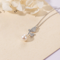wholesale New Pure Silver 7-8mm Near-Round Freshwater Pearl Angel Pendant Fashion Women's Jewelry Gift Wholesale-0-2