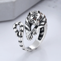 wholesale S925 Sterling Silver Minimalist Zodiac Trend Vintage Antique Tiger Year Birth Year Fierce Tiger Adjustable Ring-0-1