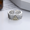 wholesale S925 Sterling Silver Distressed God's Eye Pattern Heavy Craftsmanship Irregular Texture Open Ring for Men-0-1