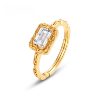 wholesale S925 Sterling Silver New Japanese Minimalist Geometric Square Clear Crystal Ring Vintage Style Wholesale from Manufacturer-10K gold + swimming paint Adjustable opening