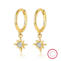 wholesale S925 Sterling Silver Octagram Hoop Ear Clasp, Sweet and Edgy, Minimalist and Versatile for Layering Ear Accessories-Gold 925 silver