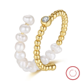 wholesale S925 sterling silver ring with natural freshwater pearl and zirconia, featuring an open design and fashionable style-0-4