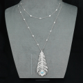 wholesale 925 Silver Gold-Plated Choker Chain Necklace with High-Carbon Diamonds and Aquamarine Feather Luxury Jewelry for Women-0-1