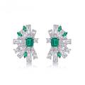 wholesale S925 Sterling Silver Geometric Half-Fan Vintage Cultured Emerald Premium Ear Studs Euro-American Luxury-0-0