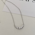 wholesale 925 Sterling Silver Korean Japanese Women's Fashion Minimalist Smile Paved Zircon Necklace, Small Dainty U-Shaped Pendant Chain-0-2