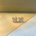 wholesale S925 Sterling Silver Fashion Four-Leaf Flower Stud Earrings for Women, Small and Minimalist Design, Luxury High-End Zircon Earrings-0-1