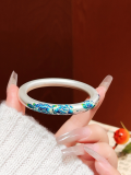 wholesale 999 Sterling Silver Antique Sand Enamel Floral Bamboo Bangle, New Retro Style Mother's Bracelet Gift-0-7