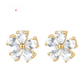 wholesale S925 silver delicate and petite flower gemstone earrings with synthetic turquoise and white sapphire studs-0-4