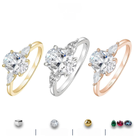 wholesale S925 Sterling Silver Cross-Border Wholesale 3-Carat Oval Moissanite Ring for Women, European and American Oval Ring Silver Jewelry Light Luxury-White (Rose Gold)  US 5