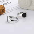 wholesale S925 Silver Cloud Tide Pavilion Fashion Euro-American Ins Style Black Droplet Resin Square Round Punk Trend Hip-Hop Adjustable Ring-0-2