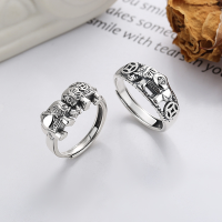 wholesale S925 Sterling Silver 3D Lucky Elephant with Coin Pattern Ring, Vintage Ethnic Style Index Finger Ring-1032J/B model: approximately 3.4g &gt; opening adjustable