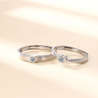 wholesale Sterling Silver True Love Eternal Minimalist Design Versatile Open Adjustable Couple's Ring Set for Her Valentine's Gift-PR001321 Adjustable opening