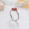 wholesale S925 Sterling Silver Vintage Retro Floral Style Southern Red Agate Adjustable Open Ring-0-2