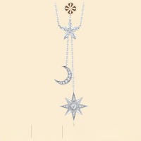 wholesale 925 Silver Fashion Ins Style Crescent Moon Long Fringe Choker Necklace Cross-Border New Non-Fading Light Luxury Jewelry Accessory-24 pieces of moissanite