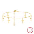 wholesale S925 Sterling Silver Ankle Chain with Layered Cross Shiny O-Link, Plated in 14K Gold, Factory Direct, Cross-Border-0-77