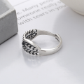 wholesale S925 Silver Retro Vintage Forked Chain Style Trendy Creative Design Open Adjustable Ring-0-3