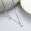 wholesale S925 Sterling Silver Korean Style Ins Mixed Pearl Heart Padlock "Imissyou" Necklace for Women-0-0