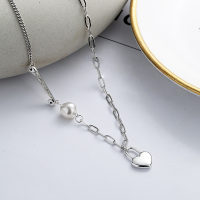 wholesale S925 Sterling Silver Korean Style Ins Mixed Pearl Heart Padlock "Imissyou" Necklace for Women-YL208/approx. 9.3g 925 silver