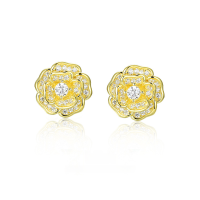 wholesale S925 silver lightweight luxury camellia earrings for women, summer versatile, niche, high-end, wholesale-14K yellow>925 silver