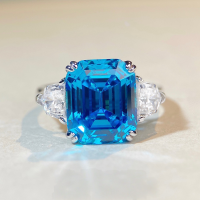 wholesale 925 Sterling Silver Aquamarine Diamond Ring, Light Luxury Fashion Colored Gemstone Ring, Large Carat Rock Sugar Sterling Silver Ring Manufacturer Wholesale-White Diamond-CBJZ165 No.9