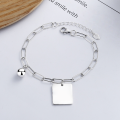 wholesale S925 Sterling Silver Ins Minimalist Square Pendant Good Luck Bracelet with Wish-Granting Bead Charm Jewelry-0-0