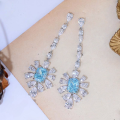 wholesale Metal material first: new TikTok live streaming best-selling sea blue rectangular high-carbon diamond 7*9 blue diamond women's earrings-0-2