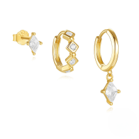 wholesale S925 Sterling Silver Eight-pointed Star Moon Pendant Ear Hoop Set With Classic European Evil Eye And Zircon Accents-Set of 3 - Gold#3 925 Silver