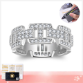 wholesale 18k White Gold Plated S925 Silver, Cross-Border New Full-Body Paved Moissanite Unisex Stackable Ring Hollow Ring-0-0