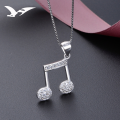 wholesale S925 Silver Fashion-Forward Minimalist Versatile Musical Note Pendant Necklace with Inlaid Diamonds-0-0