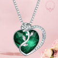wholesale 925 Sterling Silver Rose Heart Necklace with High-End Swarovski Gemstone Ruby Pendant for Women-0-2