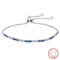 wholesale S925 Sterling Silver Tennis Chain Bracelet with Blue and White Zirconia, Cross-Border Bestseller, Factory Direct-2.0mm zirconium, adjustable: 16-23cm Weight: 2.89g 925 silver