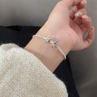 wholesale 925 Sterling Silver Sweet Double Ring Letter Colored Diamond Bracelet, Ins Style Exquisite Luxury Round Ring Bracelet S7731-S925 Silver Bracelet>925 Silver