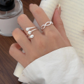 wholesale S925 Sterling Silver Geometric Twisted Open Ring for Women, Korean Spring and Summer New Ins Trendy Versatile Personality Ring-0-4