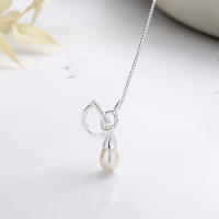 wholesale S925 Sterling Silver Korean Minimalist Artistic Geometric Line Interlay Pearl Accent Gentle Lady Necklace-YL471M/approx. 4.7g 925 silver